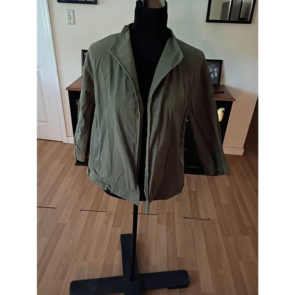 Medium Lafayette 148 New York Olive Green Pesto Swing Jacket Open Front Luxury